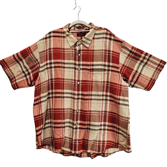 Van Heusen Mens XXL breathable Linen Plaid Red Gray Business casual vacation - Picture 1 of 14